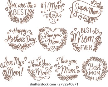 Citações de Dia das Mães, Conjunto de Tipografia Bonito, Sweet Mother's Day citação projetos com estilo moderno e bonito de letras. Perfeito para cartões, cartazes, postagens de mídia social, impressões e presentes