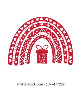 El arcoiris del Día de San Valentín. La mano dibujó el lindo clipart de boho. Plantilla vectorial para la pancarta de San Valentín, afiche, volante, tarjeta de saludo, camiseta, etc. 