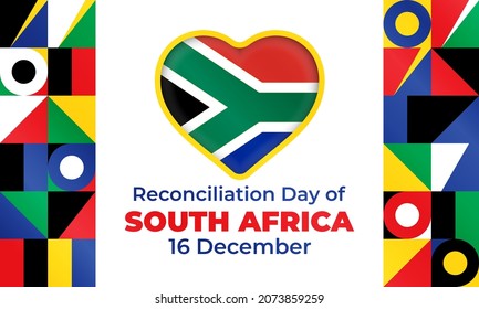 The Day of Reconciliation is a public holiday in South Africa. December 16th. The intention is to celebrate the end of apartheid and foster reconciliation between different racial groups. Vector.