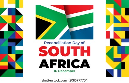 The Day of Reconciliation is a public holiday in South Africa. December 16th. The intention is to celebrate the end of apartheid and foster reconciliation between different racial groups. Vector.