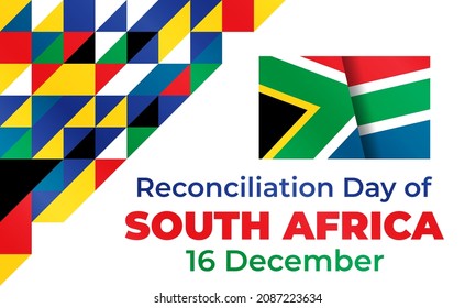 El Día de la Reconciliación es feriado público en Sudáfrica. 16 de diciembre. La intención es celebrar el fin del apartheid y fomentar la reconciliación entre los diferentes grupos raciales. Vector.