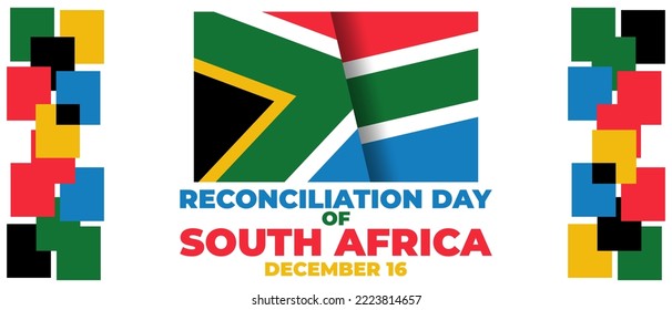 The Day of Reconciliation is a public holiday in South Africa. December 16th. The intention is to celebrate the end of apartheid and foster reconciliation between different racial groups. Vector.