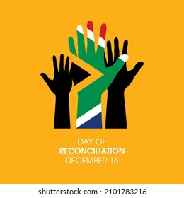 Day of Reconciliation in South Africa vector. Human raised hands silhouette icon vector. Hand shaped south africa flag vector. Day of Reconciliation Poster, December 16. Important day