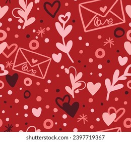 Valentinstag rotes Geschenkpapier-Design, rosa-weiße Doodle Herzen nahtlose Muster, perfekt für Produktdesign am Valentinstag
