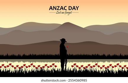 a day to remember the Australian and New Zealand soldiers who fought. Anzac Day vector. Lest we forget. Remembrance day vector.