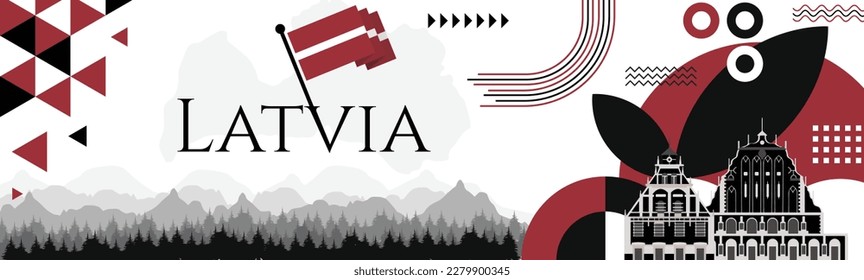 Day of Restoration of Independence Latvia abstract Banner with map, flag colors theme background and geometric abstract retro modern red and white design. illustration banner design template.