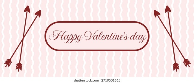Dia dos Namorados faixa horizontal retro em cores vermelhas e rosa com ilustração de setas cupido