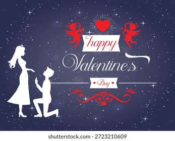 Pareja romántica del día de San Valentín rodeada de partículas brillantes y luces de estrellas, diseño de Vector