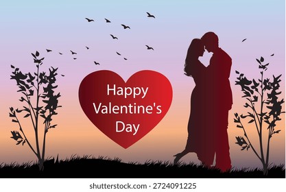Valentinstag romantisches Paar umgeben von leuchtenden Teilchen und Sternenlichtern, Vektordesign	