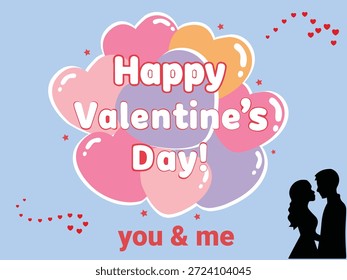 Pareja romántica del día de San Valentín rodeada de partículas brillantes y luces de estrellas, diseño de Vector	