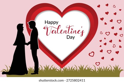 Valentinstag romantisches Paar umgeben von leuchtenden Teilchen und Sternenlichtern, Vektordesign	
