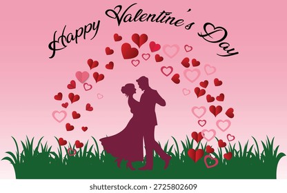 Pareja romántica del día de San Valentín rodeada de partículas brillantes y luces de estrellas, diseño de Vector	