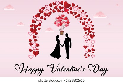 Valentinstag romantisches Paar umgeben von leuchtenden Teilchen und Sternenlichtern, Vektordesign	