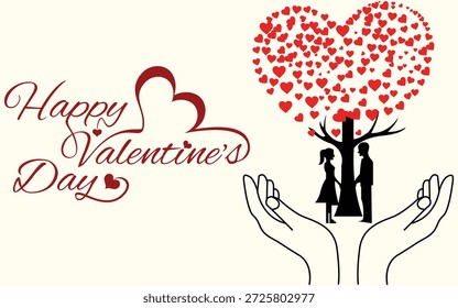 Pareja romántica del día de San Valentín rodeada de partículas brillantes y luces de estrellas, diseño de Vector	