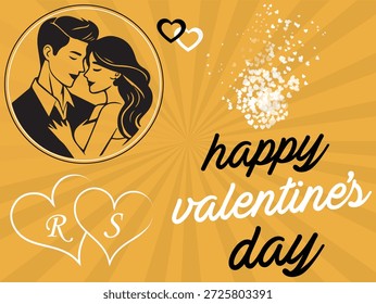 Valentinstag romantisches Paar umgeben von leuchtenden Teilchen und Sternenlichtern, Vektordesign	