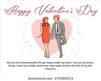 Pareja romántica del día de San Valentín rodeada de partículas brillantes y luces de estrellas, diseño de Vector	