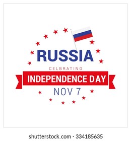 The Day of Russia, Vector Russian Independence Day Celebrating 7 November Celebration Card. Star ribbon badge.  Illustration