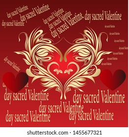  Day sacred Valentine, heart, a square, the text, a red background, the gold pattern, the best gift