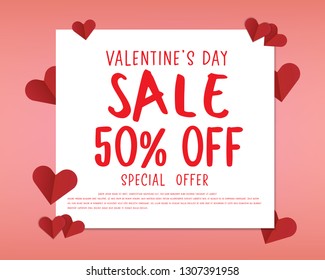 Valentine’s Day sale background with shape of heart.