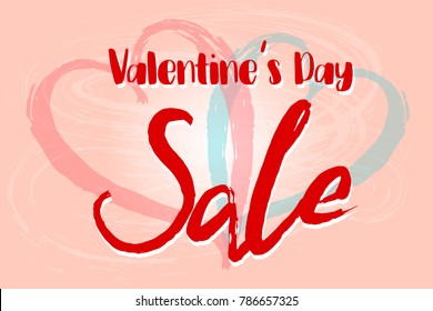 Valentine’s Day sale poster/banner/invitation/card/promo. Vector art with elements of hand drawn lettering (“sale”) and hearts as background. Illustration for Valentine’s Day discounts. 
