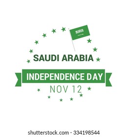 The Day of Saudi Arabia, Vector Saudi Arabian Independence Day Celebrating 12 November Celebration Card. Ribbon badge. Illustration