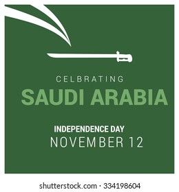 The Day of Saudi Arabia, Vector Saudi Arabian Independence Day Celebrating 12 November Celebration Card. Green lines background and typography. Illustration