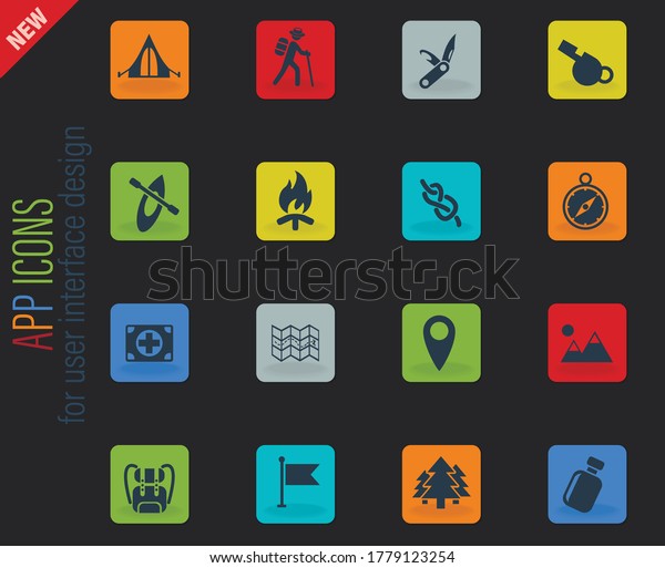 day of scouts vector color web icons on
dark background for user interface
design