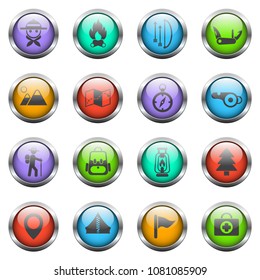 day of scouts vector icons on color glass buttons