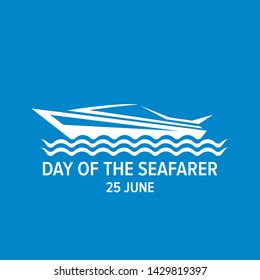 Day of the seafarer 25 june. Vector silhouette of yach or boat isolated on blue background