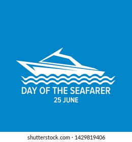 Day of the seafarer 25 june. Vector silhouette of yach or boat isolated on blue background