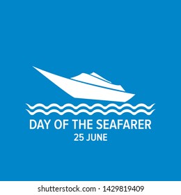 Day of the seafarer 25 june. Vector silhouette of yach or boat isolated on blue background