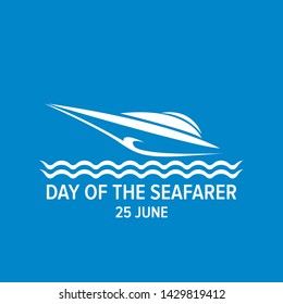 Day of the seafarer 25 june. Vector silhouette of yach or boat isolated on blue background