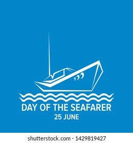 Day of the seafarer 25 june. Vector silhouette of yach or boat isolated on blue background