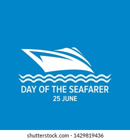 Day of the seafarer 25 june. Vector silhouette of yach or boat isolated on blue background