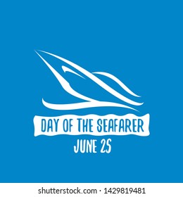 Day of the seafarer 25 june. Vector silhouette of yach or boat isolated on blue background