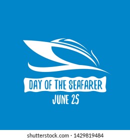 Day of the seafarer 25 june. Vector silhouette of yach or boat isolated on blue background