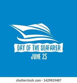 Day of the seafarer 25 june. Vector silhouette of yach or boat isolated on blue background
