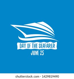 Day of the seafarer 25 june. Vector silhouette of yach or boat isolated on blue background