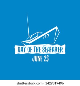 Day of the seafarer 25 june. Vector silhouette of yach or boat isolated on blue background