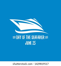 Day of the seafarer 25 june. Vector silhouette of yach or boat isolated on blue background