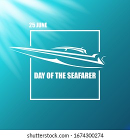 Day of the seafarer 25 june. Vector silhouette of yach or boat isolated on turquoise under water background