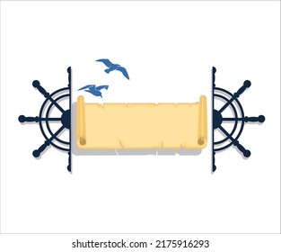 Day of seafarer banner symmetric flat steering wheels birds vector