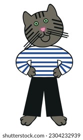 Day of the Seafarer. June 25. Holiday concept with sailor cat. Vector isolated illustration. Character cat-sailor on a white background isolated.