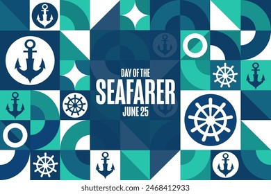 Day of the Seafarer. June 25. Holiday concept. Template for background, banner, card, poster with text inscription. Vector EPS10 illustration