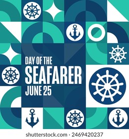 Day of the Seafarer. June 25. Holiday concept. Template for background, banner, card, poster with text inscription. Vector EPS10 illustration