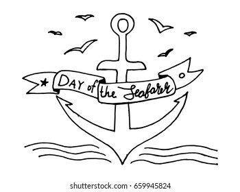 day of the seafarer lettering design. Vector calligraphy. Typography poster. Modern brush style