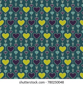 Valentine’s day seamless pattern. Heart, love, wedding, romantic background. Abstract geometric hearts and arrows wallpaper.