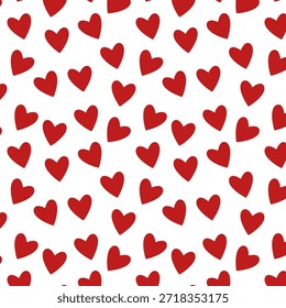 Patrón de corazón rojo inconsútil del día de San Valentín en blanco. Fondo romántico para tarjetas de felicitación, envoltura de regalo y proyectos creativos