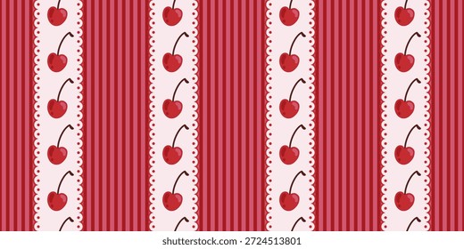 Patrón de rayas sin costuras de San Valentín con bordes de fresa en rojo y rosa. Fondo dulce romántico para papel de regalo, tarjetas de felicitación, invitaciones, textiles, envases y papelería en febrero