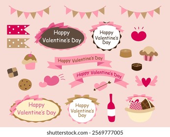 Valentine’s Day set illustration chocolate, sweets and characters.